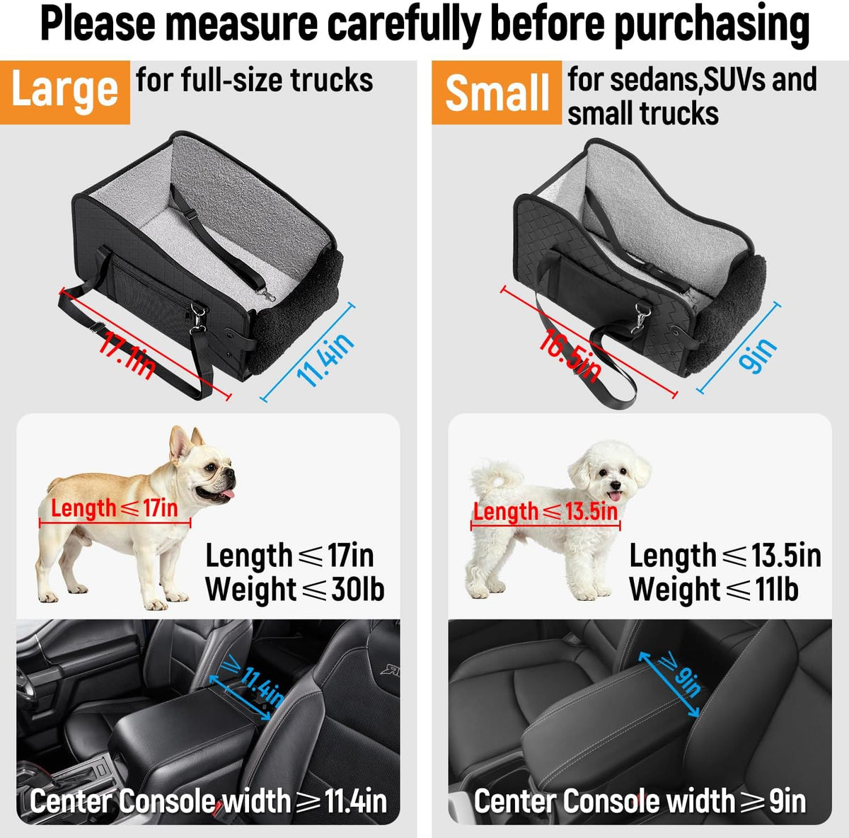 Center Console Dog Car Seat,Pet Car Seats for Small Dogs,Under 30 lbs
