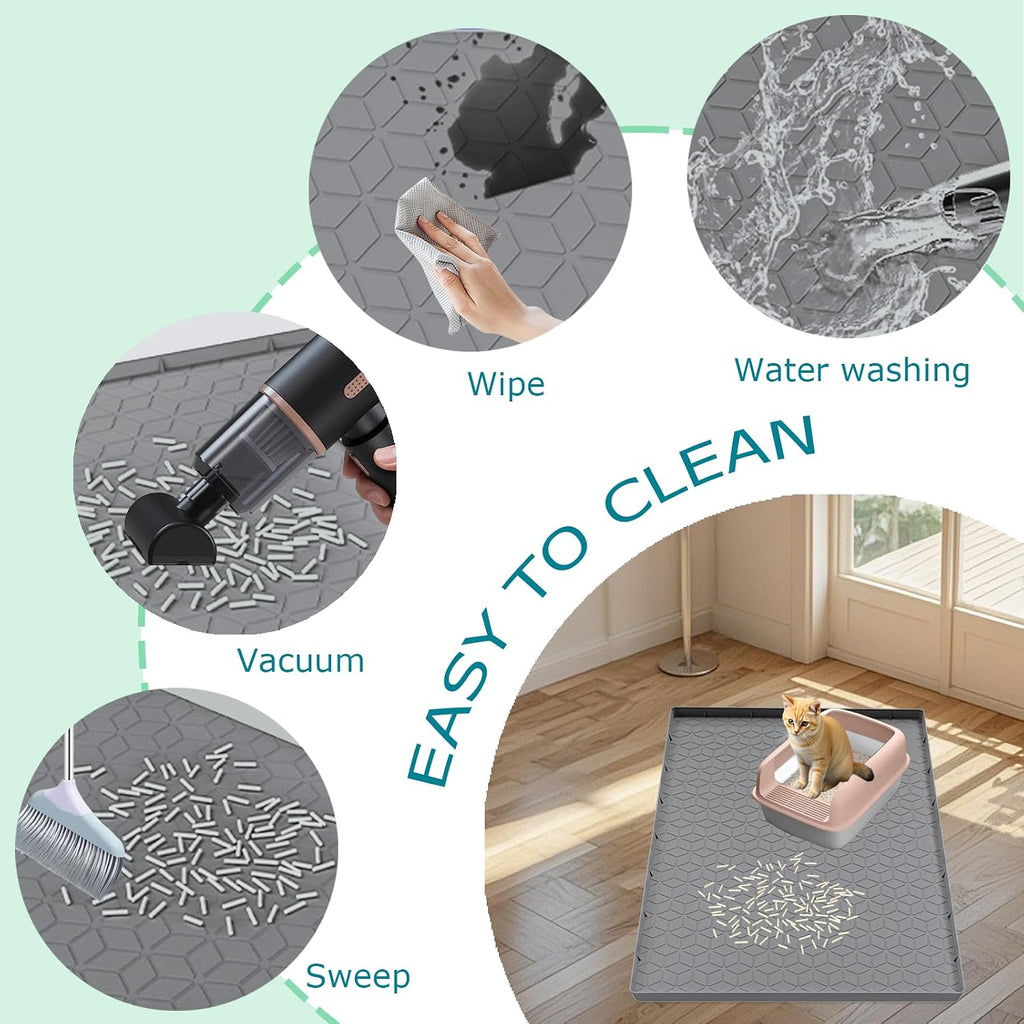 Cat Litter Mat for Litter Box, Silicone Large Cat Litter Trapping Mat - 34x22 in, Waterproof & Non-Slip, Durable & Easy 