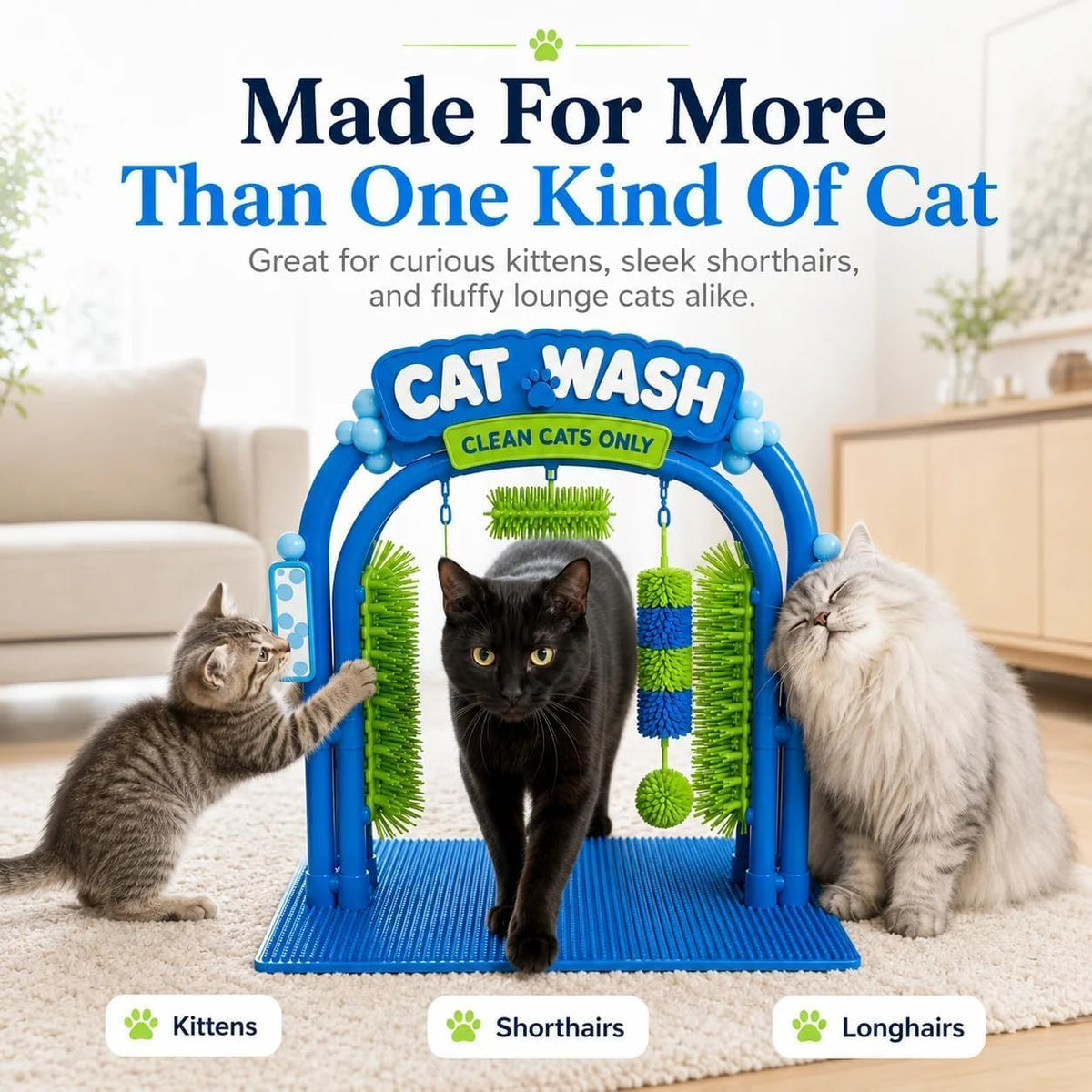 Cat Wash Grooming Station，Cat Car Wash Scratcher，Arch Grooming Station with Flexible Bristles, for Shedding, Hair Catche
