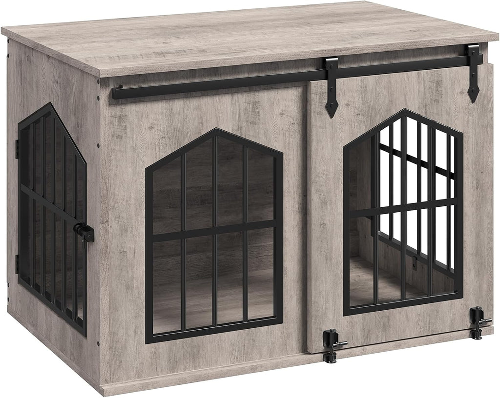 MAHANCRIS Dog Crate Furniture, 31.5" Farmhouse Dog Kennel with Sliding Barn Door, Wooden Dog Cage for Small Medium Dogs,