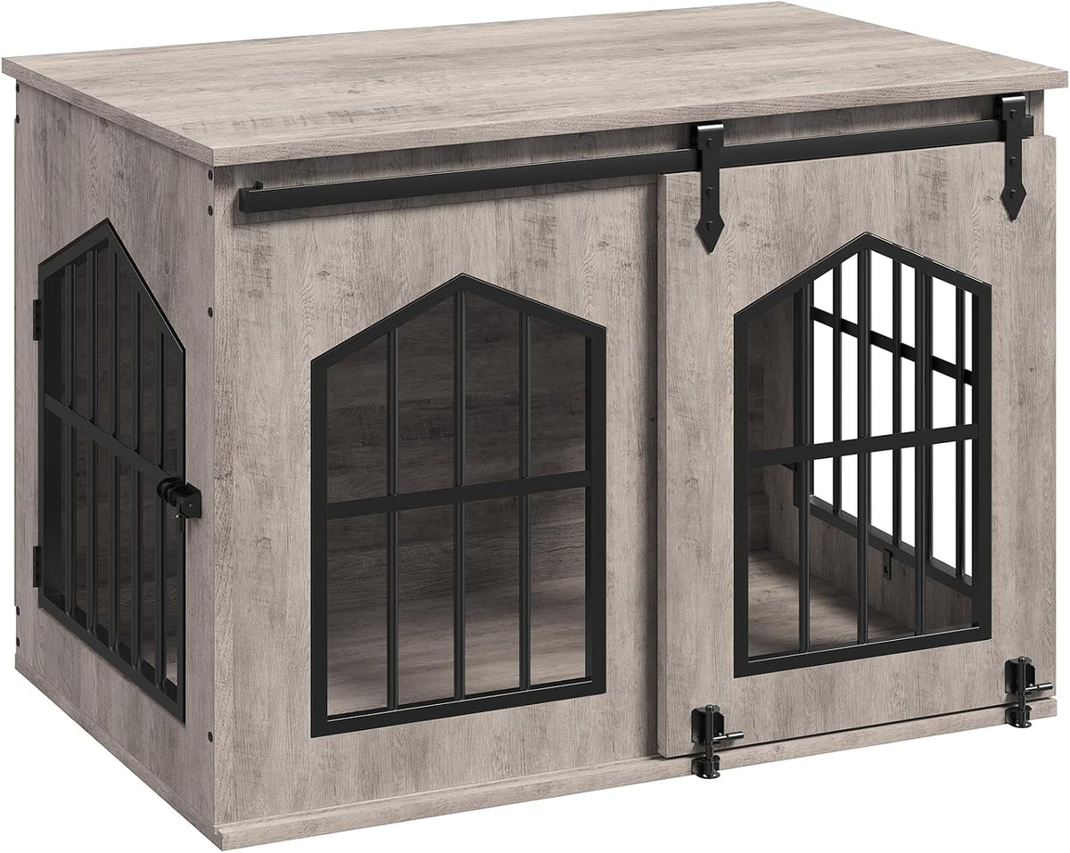 MAHANCRIS Dog Crate Furniture, 31.5" Farmhouse Dog Kennel with Sliding Barn Door, Wooden Dog Cage for Small Medium Dogs,