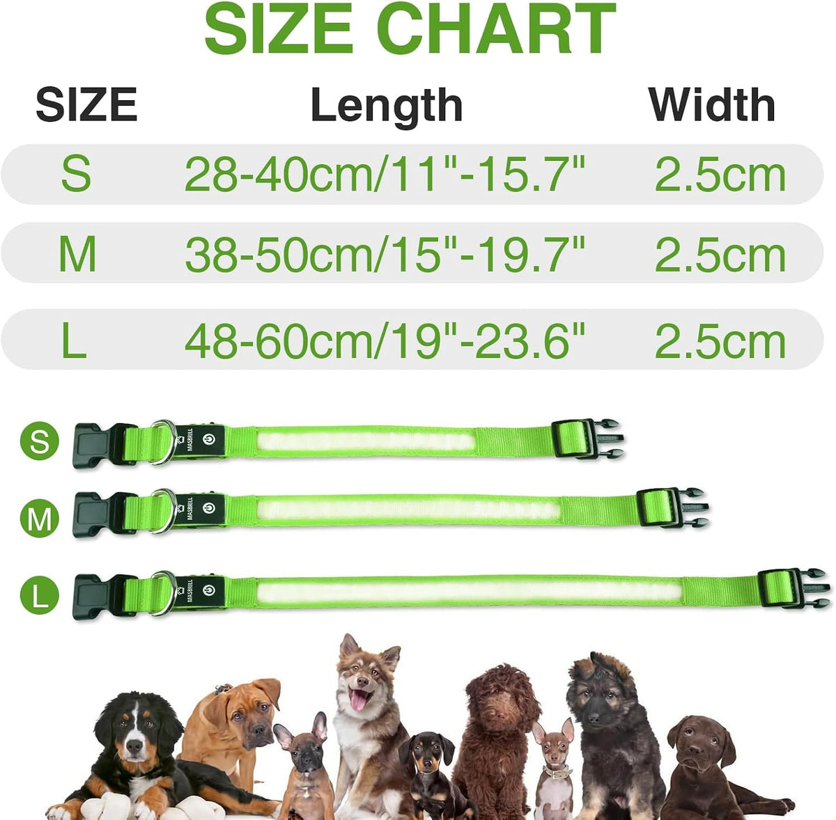 LED Dog Collar - Light Up Dog Collars Rechargeable - Waterproof Night Walking Glowing Dog Collar for Small, Medium, Larg