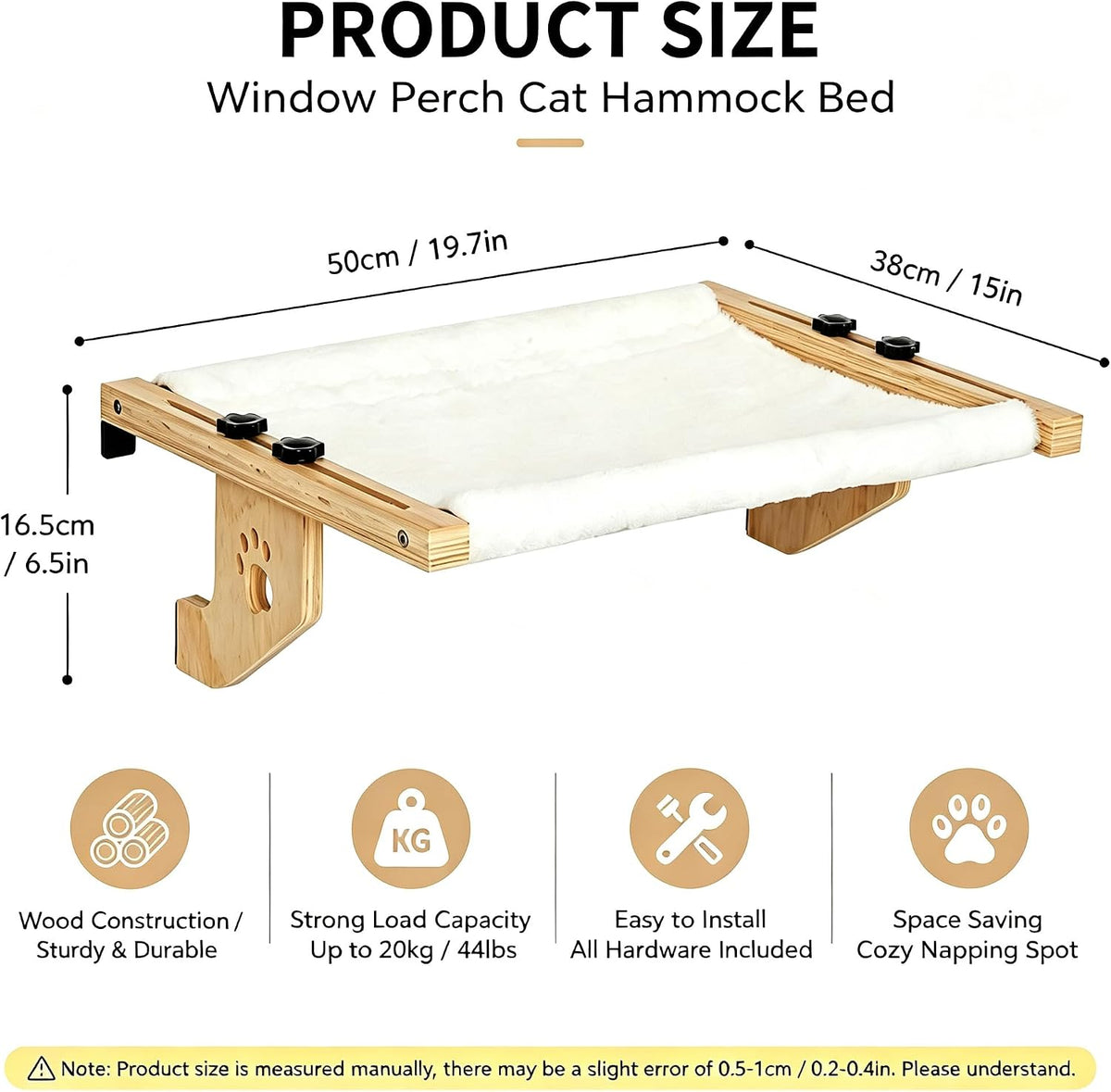 Cat Window Perch, Cordless Window Cat Bed for Indoor Cats, Holds 44 lbs