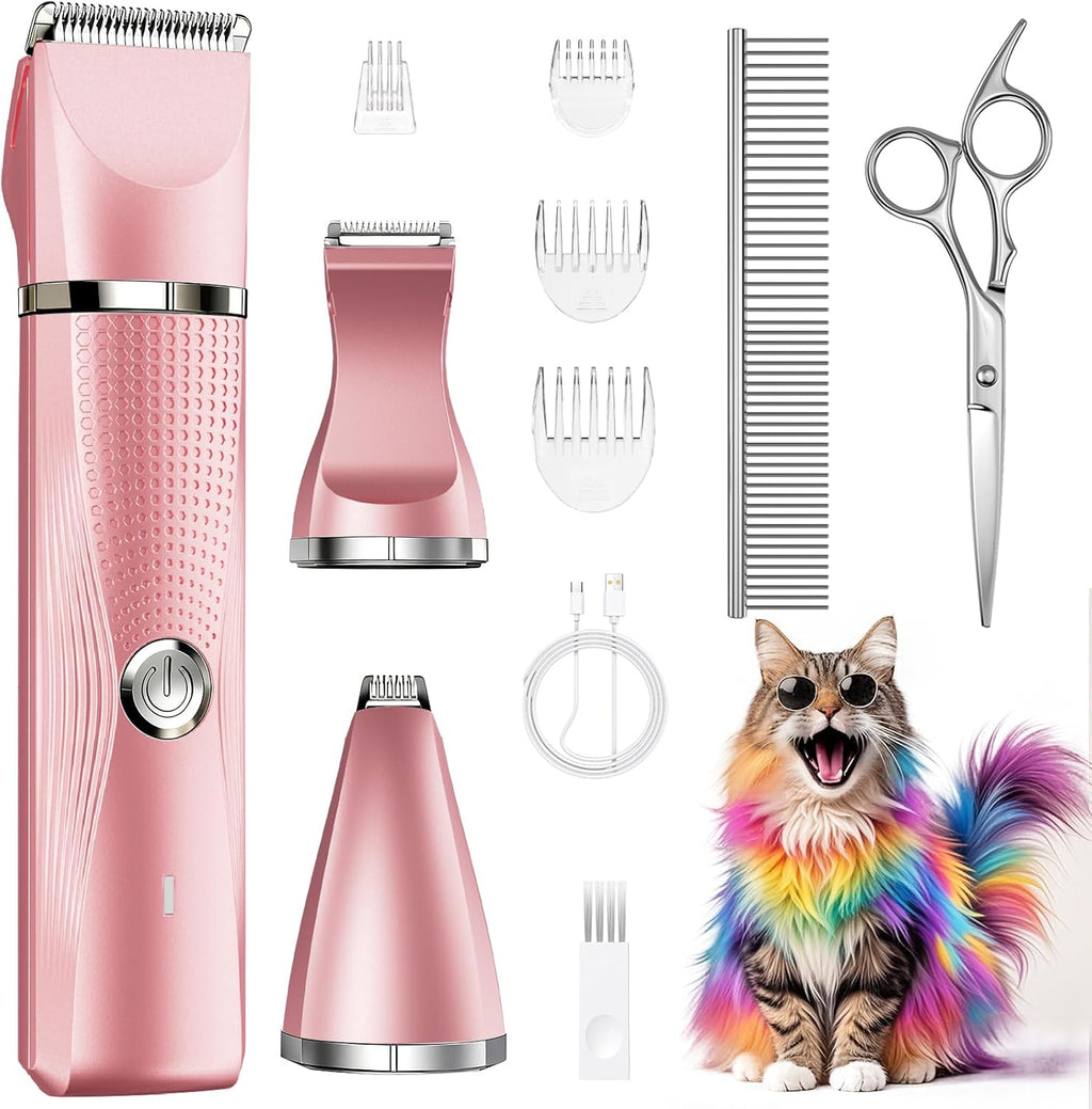 Cat Grooming Clippers Kit with Paw Trimmer, 3 in 1 Electric Pet Hair Trimmer Supplies for Thick Matted Hair, Heavy Coat 