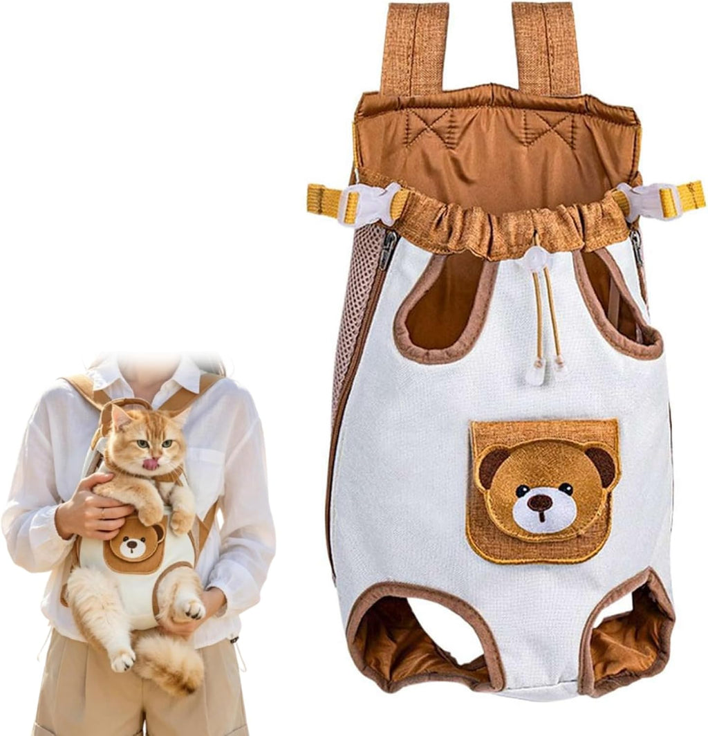 Cute Bear Design Front Pet Carrier Backpack, Hands Free Pet Travel Bag (L)