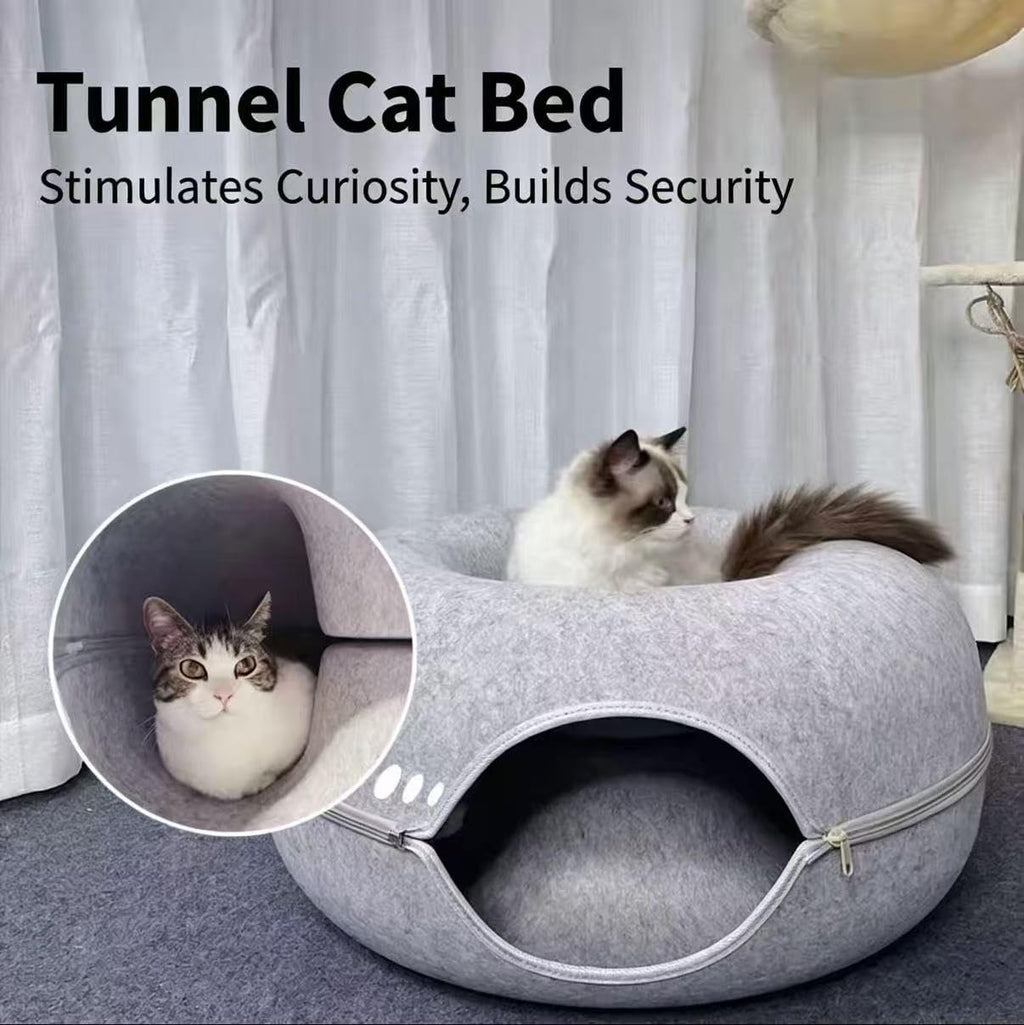 Cat Cave Bed for Indoor Cats, Peekaboo Scratch Resistant Cat Tunnel，Gray