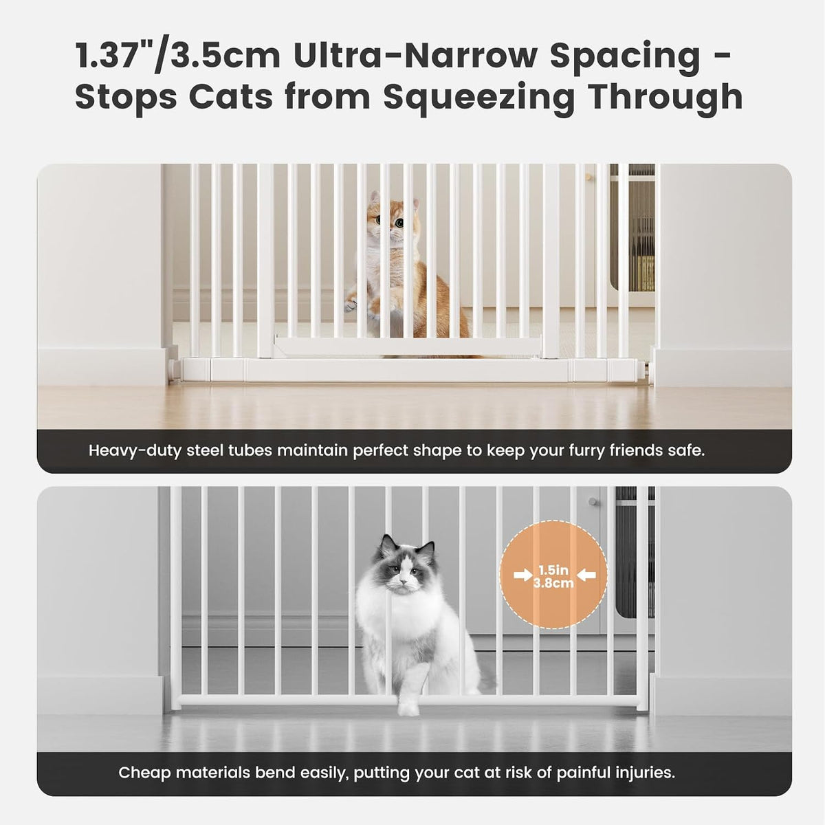 Extra Tall Cat Gate 51"-87" Height Adjustable Pressure Mounted 4 Extensions