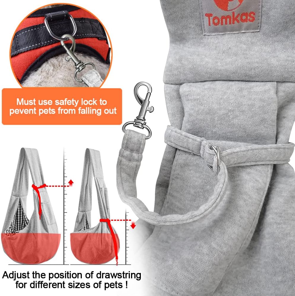 Tomkas Small Dog Cat Sling Carrier Puppy Purse Travel Wrap Soft Crossbody Pet Bag (Gray, M - Classic Pocket & Classic St