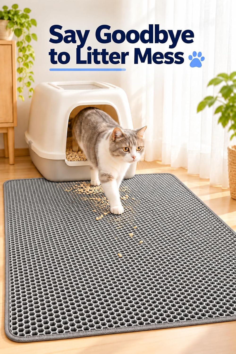GRELY Cat Litter Mat, 47 x 28 Extra Large Waterproof Litter Box Mat