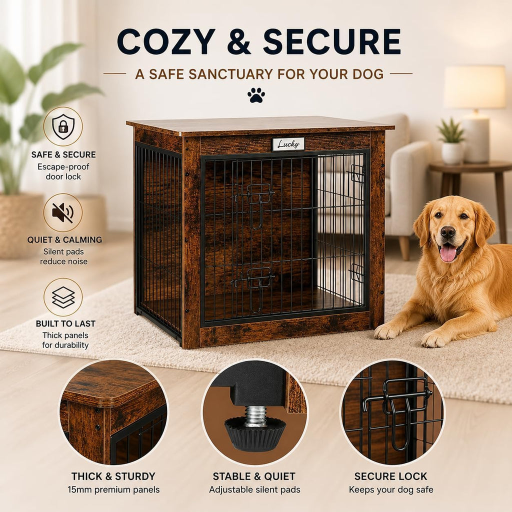 Dog Crate Furniture with Reversible Side Door, 28'' Heavy Duty Wooden Dog Kennel Indoor for Small Medium Dogs, Furniture