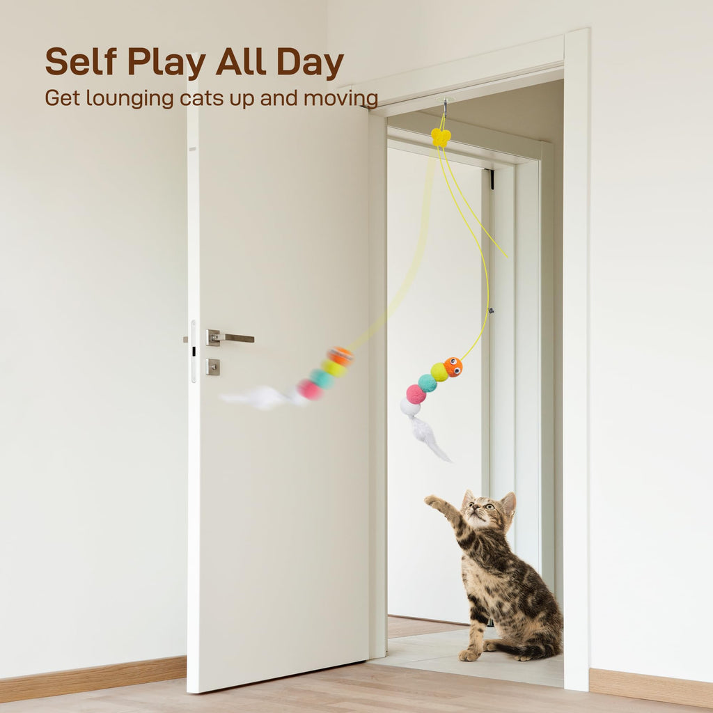 Potaroma Interactive Cat Feather Toys 5 Pcs, Cat Teaser Retractable Hanging Indoor Kitten Play Chase Exercise, Mental Physical Stimulation for All Breeds and Species