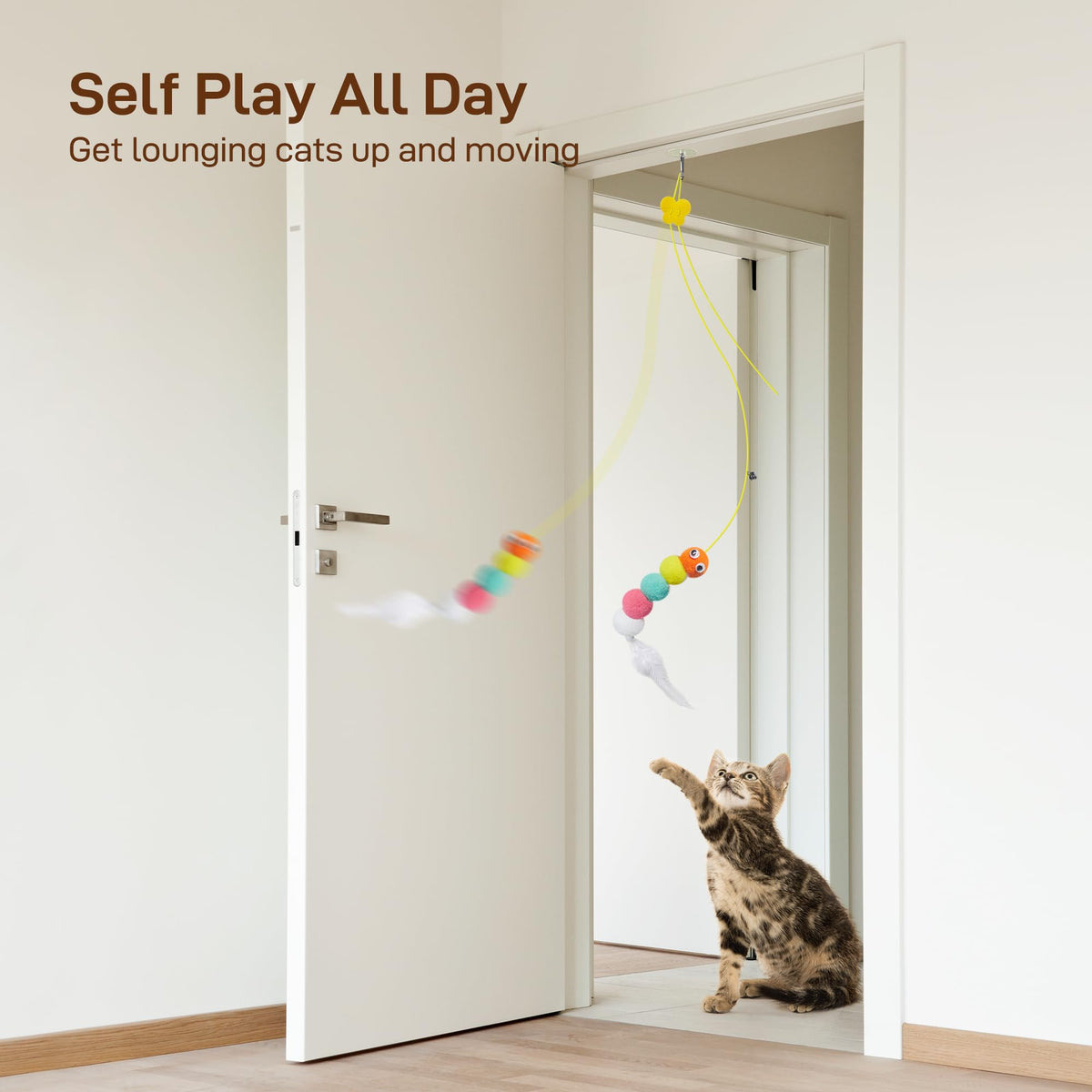 Potaroma Interactive Cat Feather Toys 5 Pcs, Cat Teaser Retractable Hanging Indoor Kitten Play Chase Exercise, Mental Physical Stimulation for All Breeds and Species