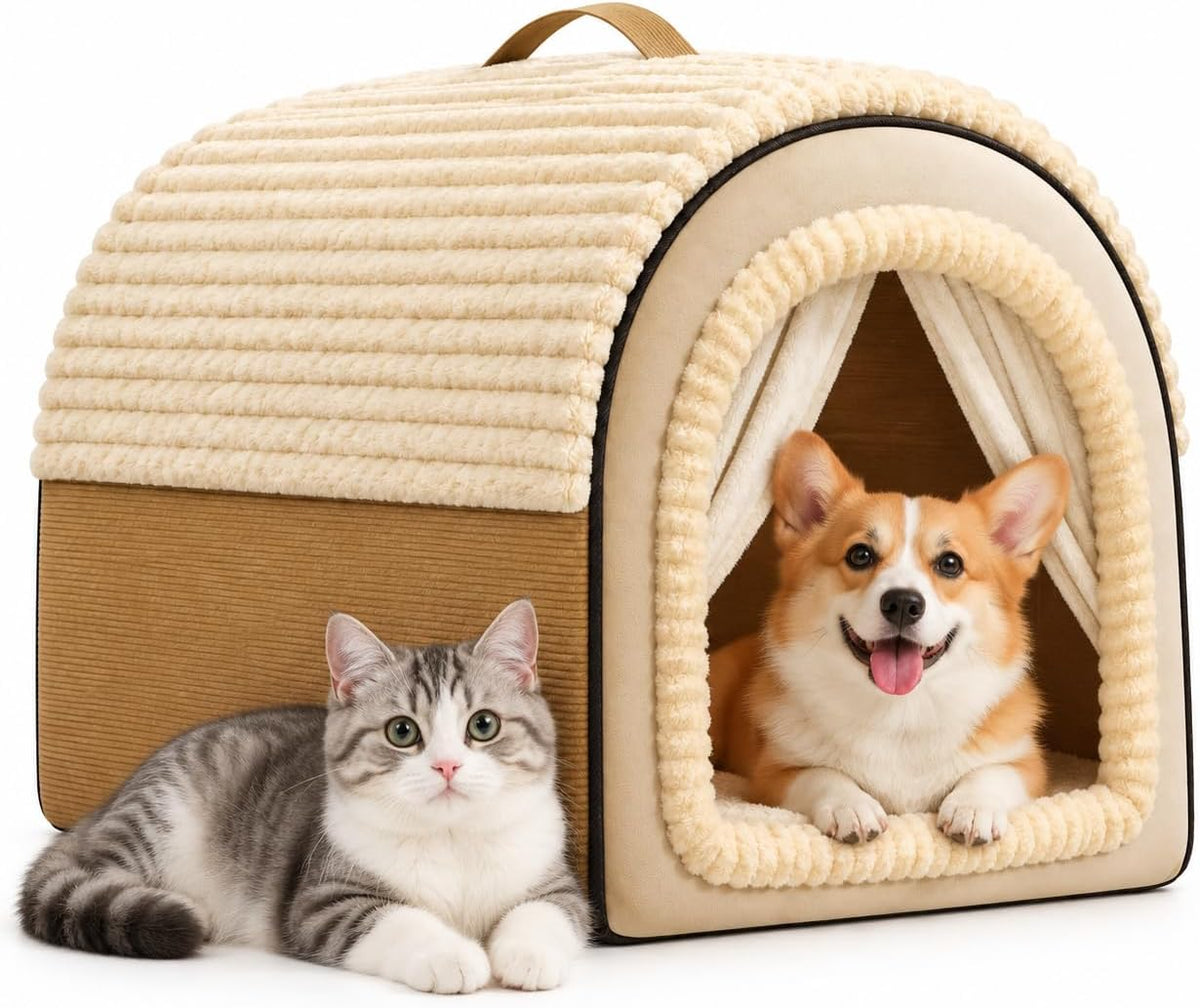 Cat House for Indoor Cats, Enclosed Cat Cave Bed with Curtain Door, Covered Pet House for Cats and Dogs, Removable Washa
