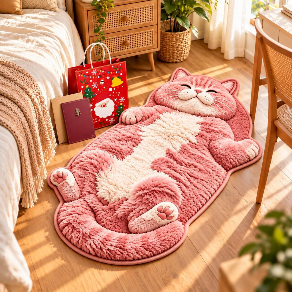 31.5 * 47.2in 3D Cozy Cat Rugs, Plush Sleeping Cat Shaped Rug for Bedroom (Style B, 15.7 × 23.6in)
