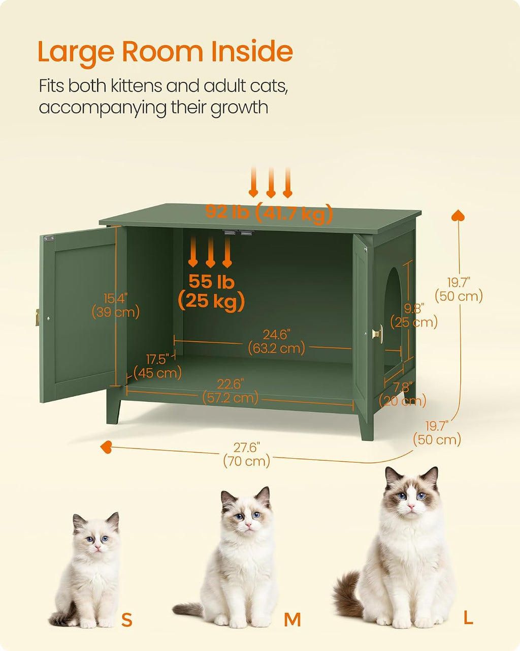Feandrea Cat Litter Box Enclosure, Double Doors, Handles