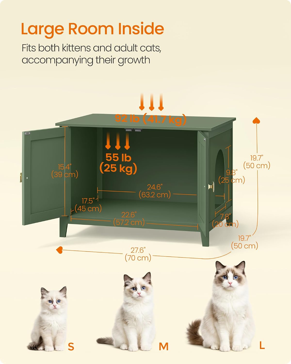 Feandrea Cat Litter Box Enclosure, Double Doors, Handles
