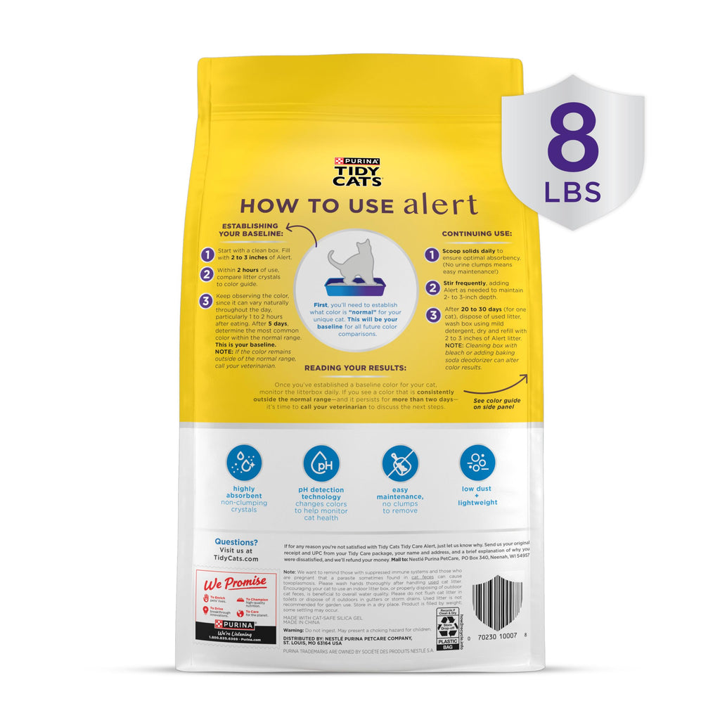 Purina Tidy Cats Care Alert Health Monitoring Litter, 8 lb | Non-clumping Color Changing Crystal Litter with Long-Lasting Ammonia Odor Control
