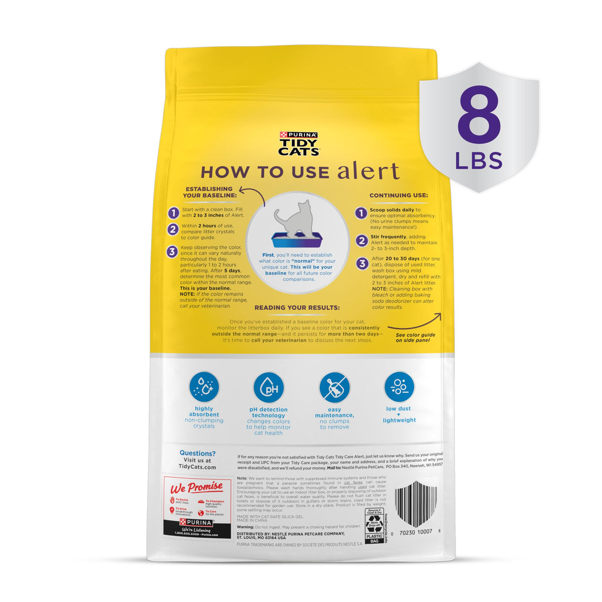 Purina Tidy Cats Care Alert Health Monitoring Litter, 8 lb | Non-clumping Color Changing Crystal Litter with Long-Lasting Ammonia Odor Control