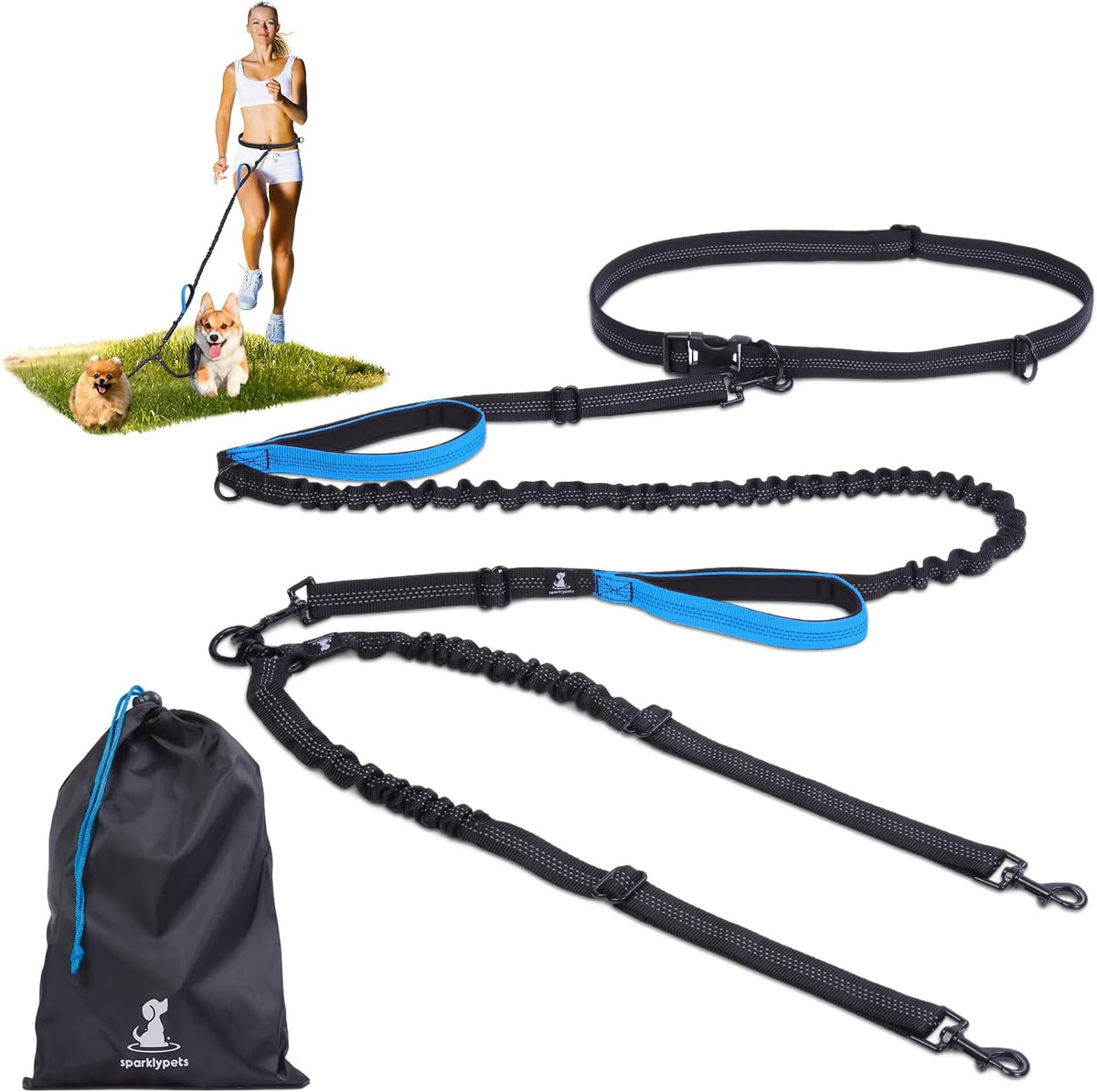 Active Pack Hands Free 2 Dogs Leash Medium & Large, Orange