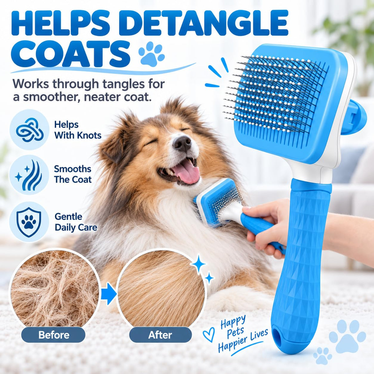 Dog & Cat Slicker Brush, Pet Grooming Brush with Rounded Tips