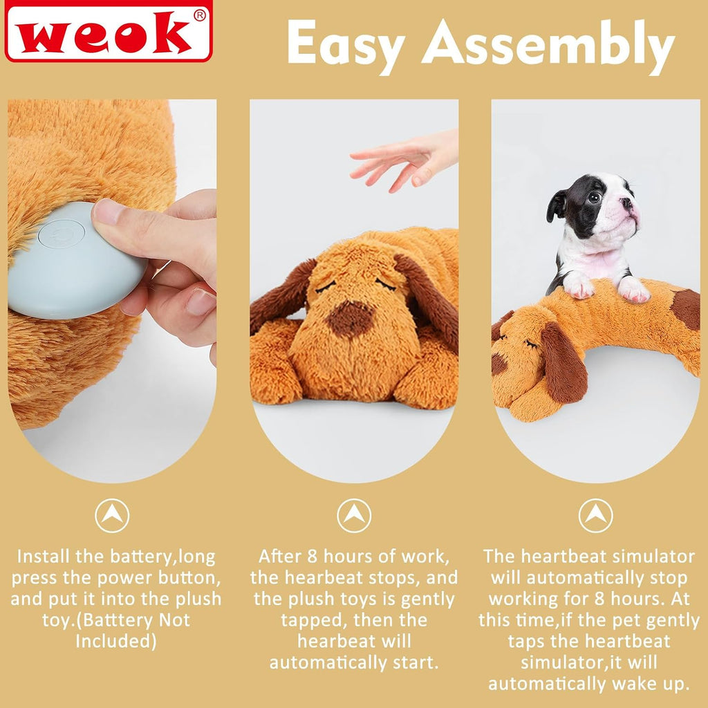 WEOK Heartbeat Puppy Toy, Comfort Cuddler Pillow, Dog Anxiety Relief Calming Aid,Heartbeat Stuffed Toy for Dogs,Puppy He