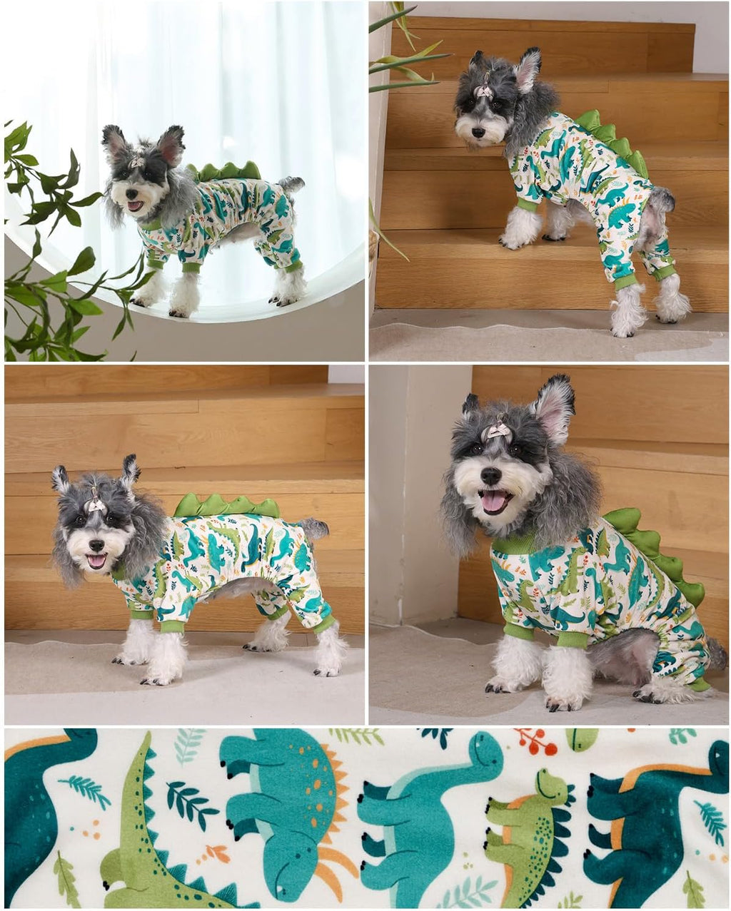 CuteBone Dinosaur Costume Dog Pajamas, Stretchy Spandex Crystal Velvet Sleepwear Coat for Small Dogs, Soft & Warm Pet Ou