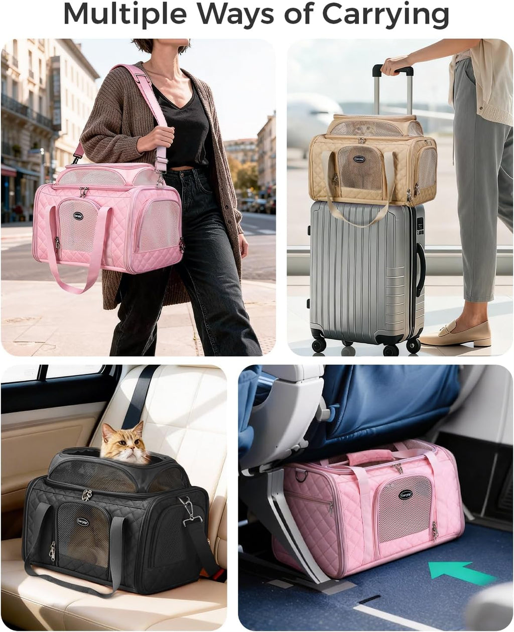 Pet Carrier Airline Approved 18x13x9.5 in, Soft-Sided Top-Expandable, Pink