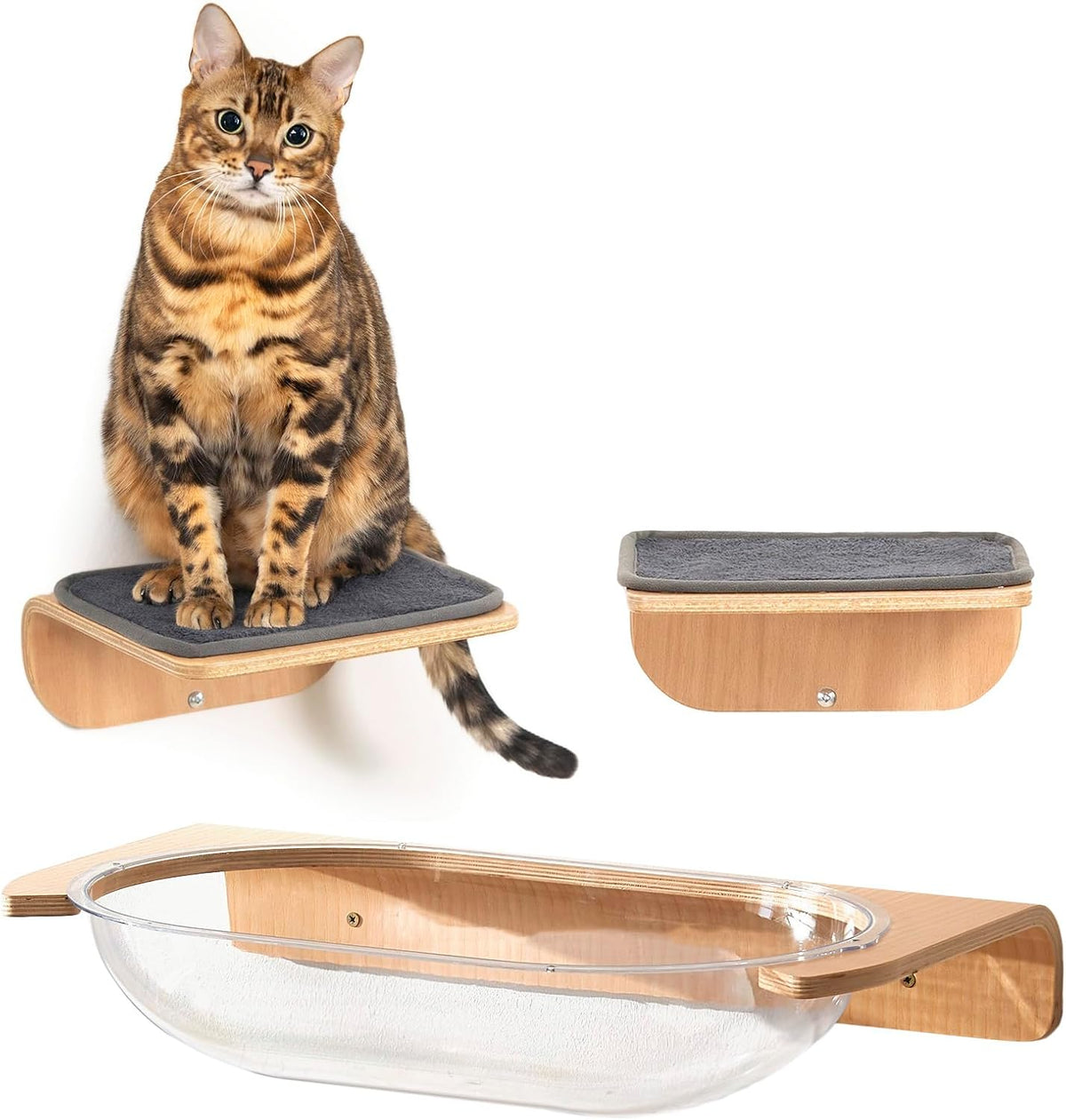 Cat Wall Shelves for Cat Wall Steps, Perch, Ladder, Wooden Floating Modern Mounted Space Saving Furniture with Scratchin
