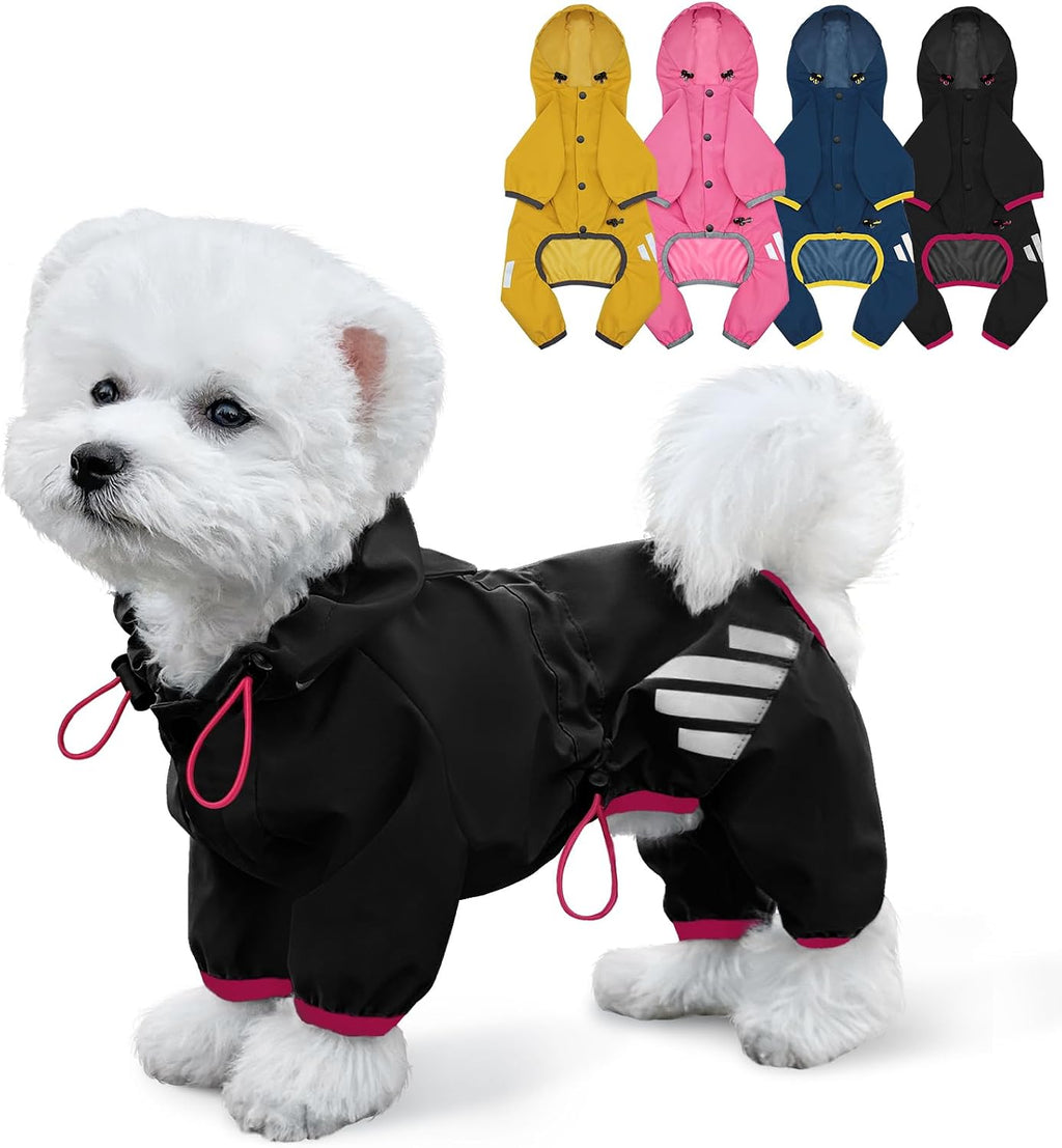 Dog Raincoat, Waterproof Dog Rain Jacket with Hood, Dog Rain Coat with Leash Hole, Reflective Strap for Small Medium Dog