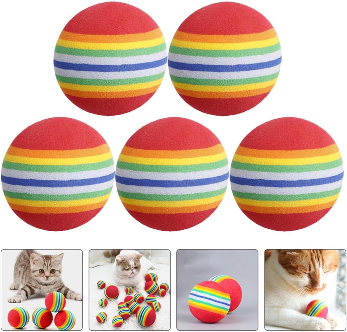 Uonlytech 5pcs Rainbow Cat Balls Elastic Eva Foam for Cats, Home Use
