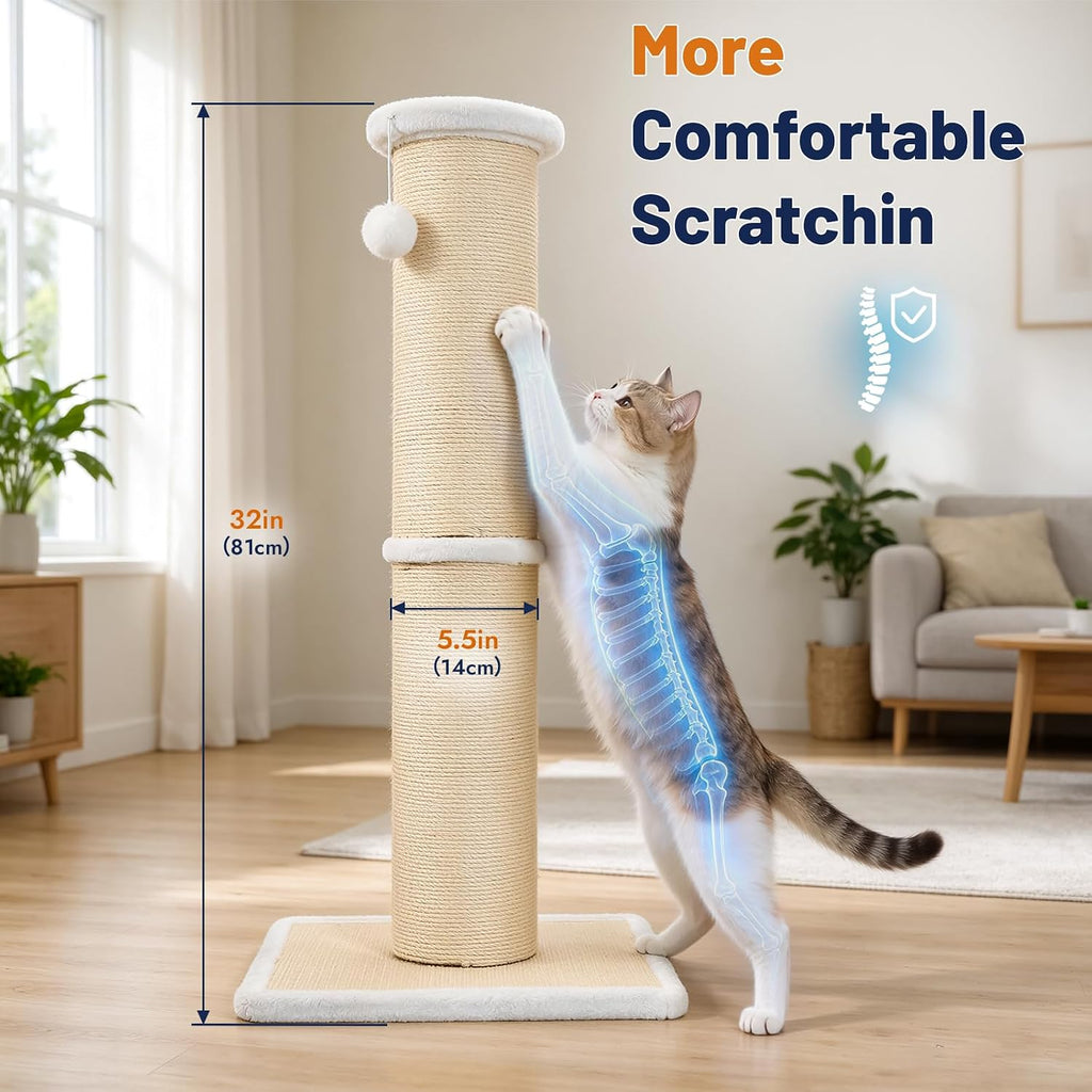 Tall Cat Scratching Post, 32in Thickened Sisal Post for Large Cats