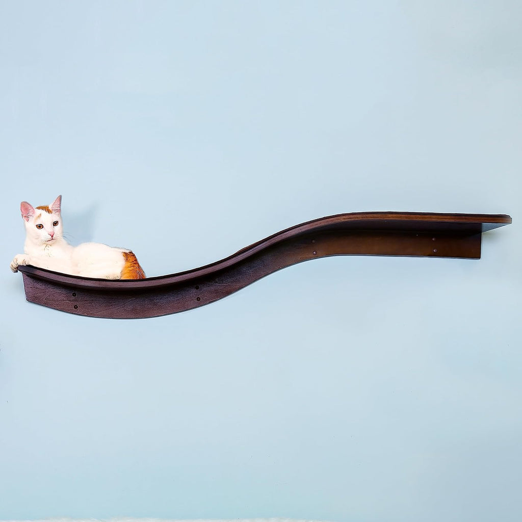 THE REFINED FELINE 60 Inch Lotus Branch Cat Shelf in Black Ebony with Replaceable Carpet, Playing, Climbing, & Lounging 