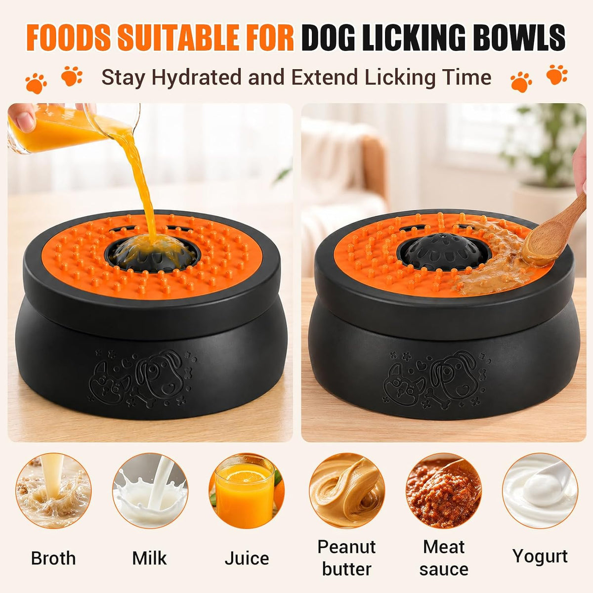 Slow Feeder Dog Lick Bowl with Rolling Ball for Puppy & Small Dogs