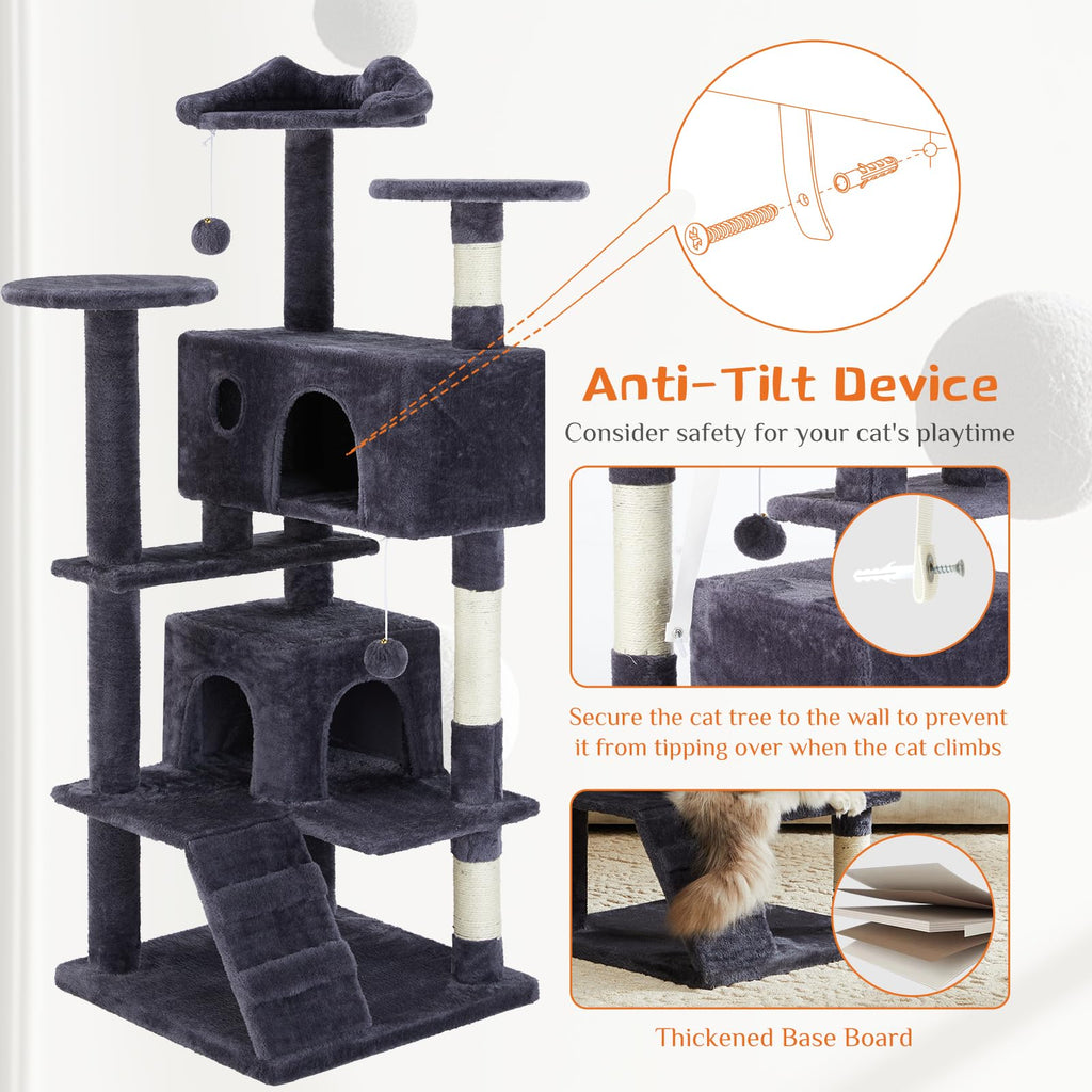 Aidoly 54 Inch Cat Tree Tower with Sisal Scratching Posts, Multi-Level