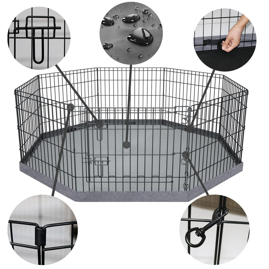 PETIME Foldable Metal Dog Exercise Pen/Pet Puppy Playpen Kennels Yard Fence Indoor/Outdoor 8 Panel 24" W x 24" H with Bottom Pad (with Bottom pad, 8 Panels 24" H)