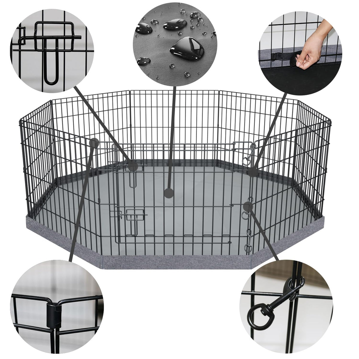 PETIME Foldable Metal Dog Exercise Pen/Pet Puppy Playpen Kennels Yard Fence Indoor/Outdoor 8 Panel 24" W x 24" H with Bottom Pad (with Bottom pad, 8 Panels 24" H)