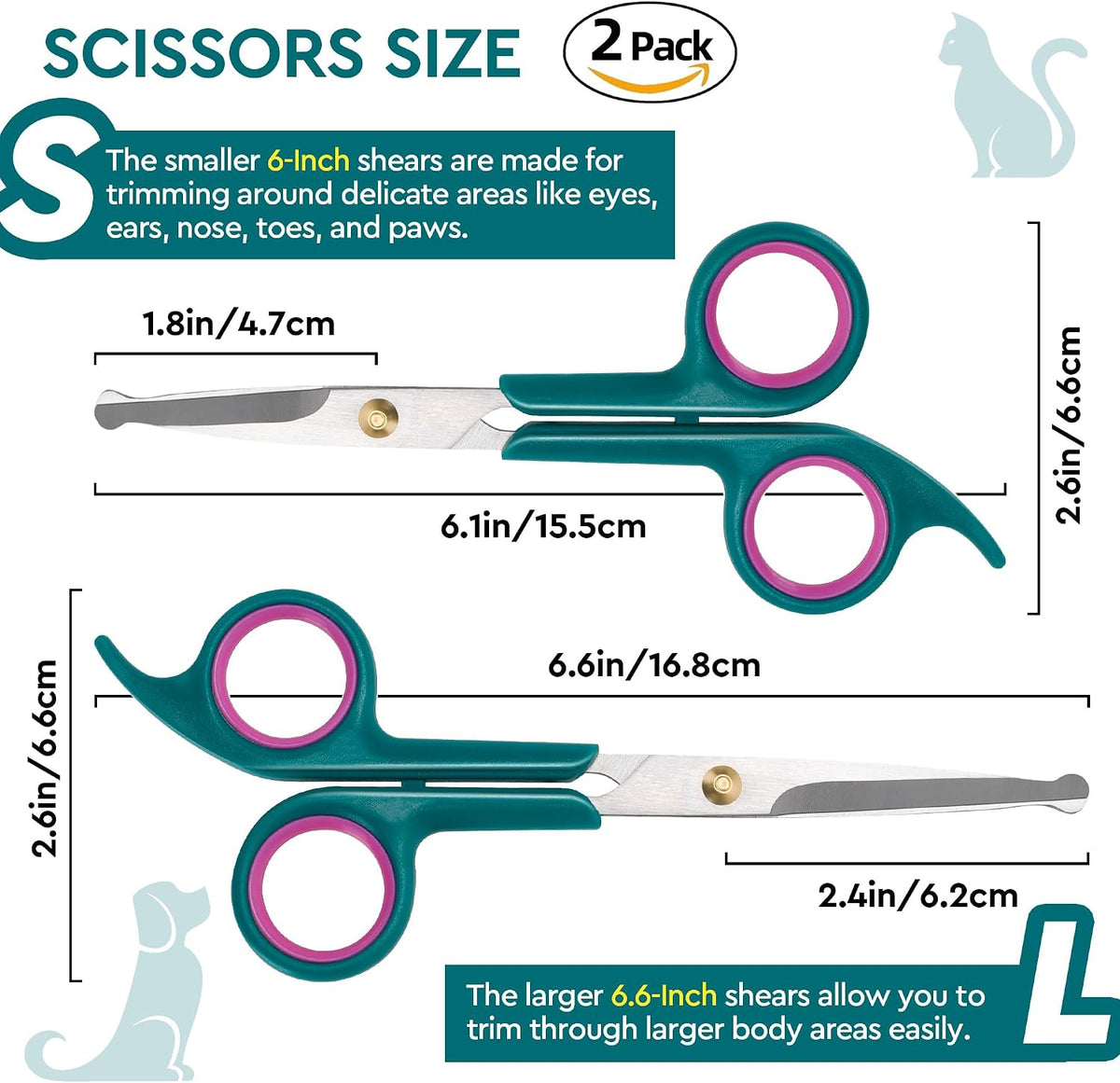 Professional Dog and Cat Grooming Scissors, Pet Grooming Shears, Sharp Stainless Steel Blade With Round Tips - Safety Fu