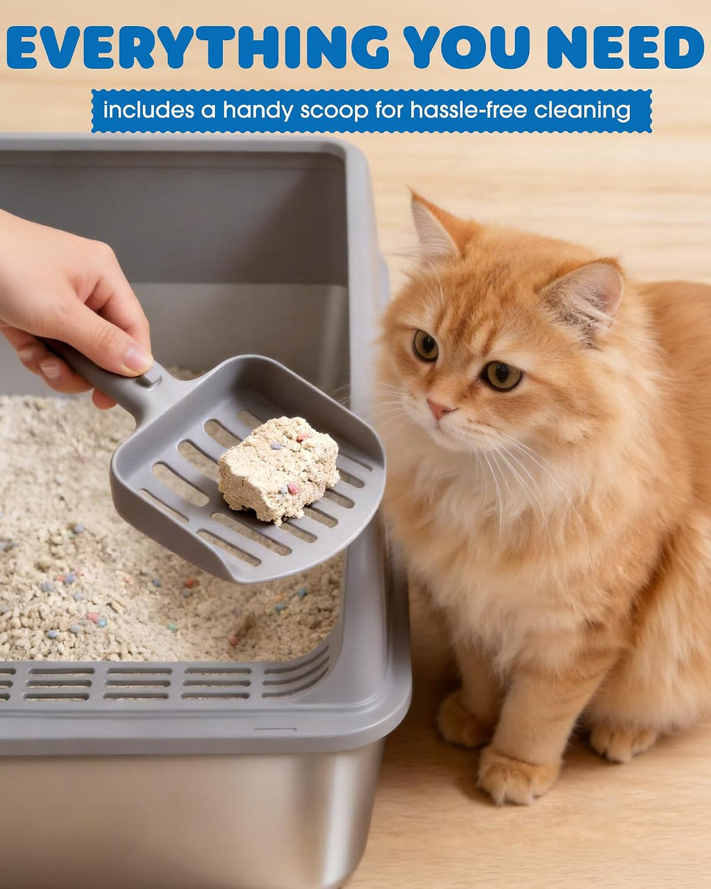 Powools Stainless Steel Cat Litter Box, High-Sided, Grey, M (1 Pack)