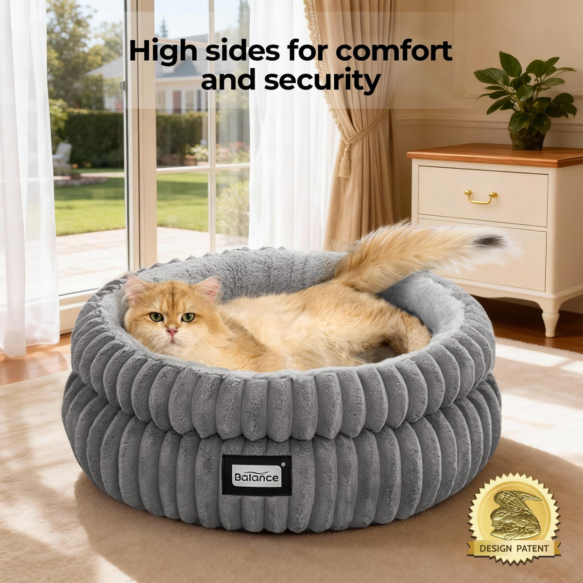 BALANCE Round Cat Beds for Indoor Cats, Small Dog Bed, Washable, 20in, Gray