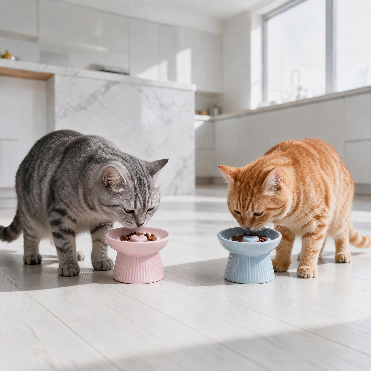 Elevated Slow Feeder Cat Bowl Ceramic Raised Feeder Pink