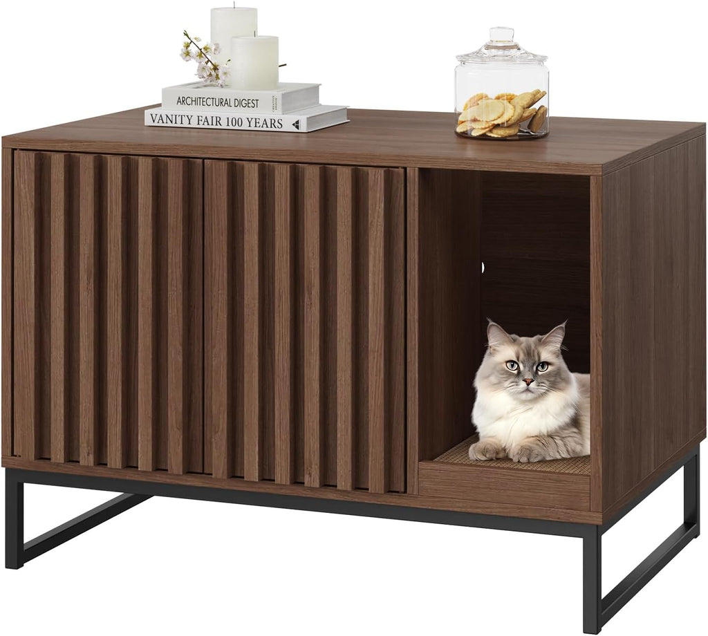 Cat Litter Box Enclosure, Modern Hidden Litter Box Furniture with Scratch Pad, Indoor Cat Washroom House End Table, Entr