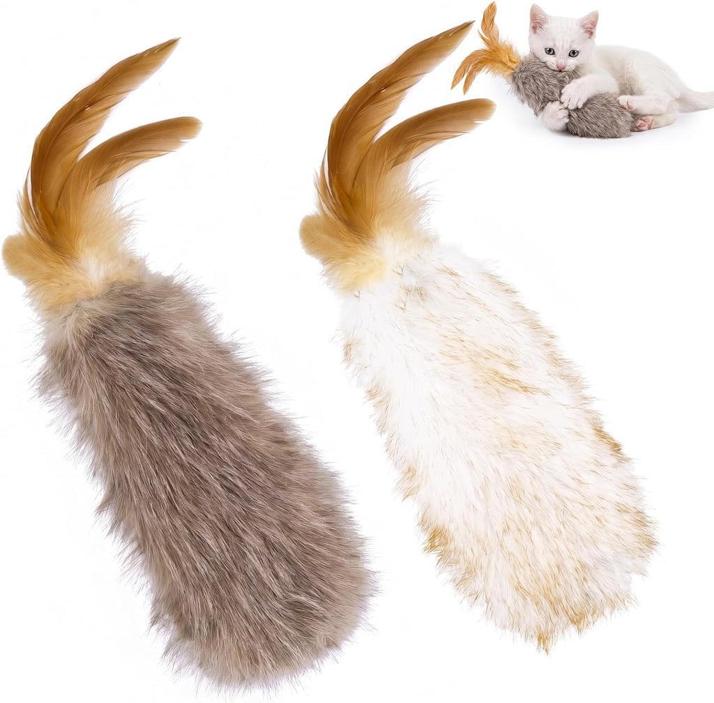 Migipaws Plush Cat Toy Migi-Fluffy, 2-Pack, Natural Feather & Catnip, Soft Fluffy Tail & Interactive Hanging Ring for Wa