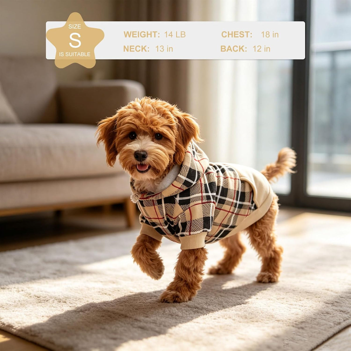 Plaid Dog Hoodie - British Style Warm Dog Sweater Shirt with Leash Hole,Pitbull Clothes Outfits,Winter Coat Apparel for 