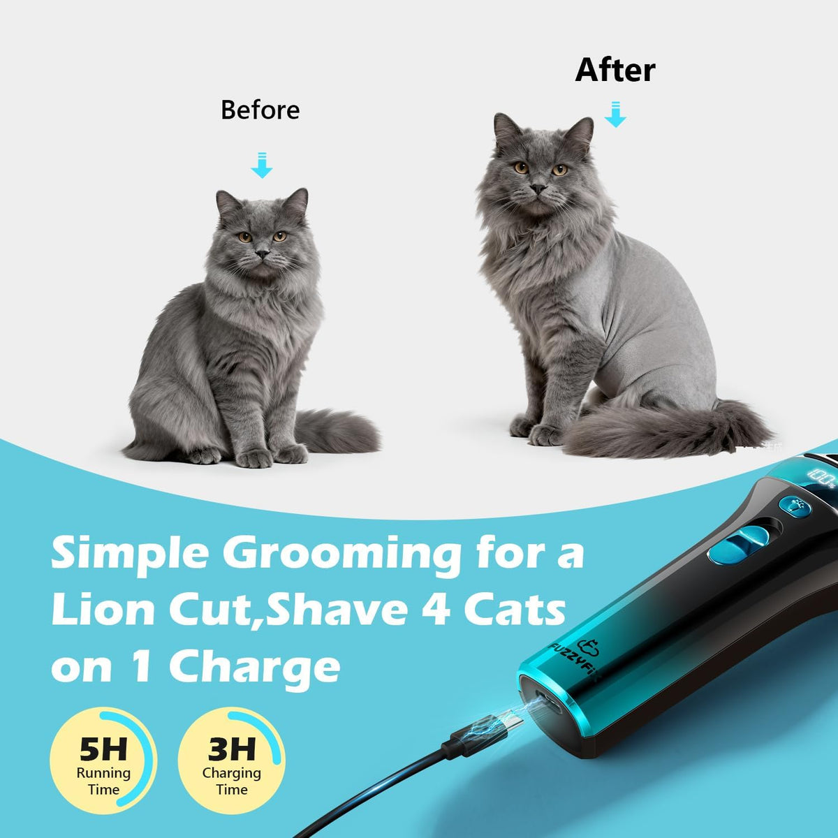 Cat Clippers for Grooming with 5-in-1 Blade Cat Grooming Kit