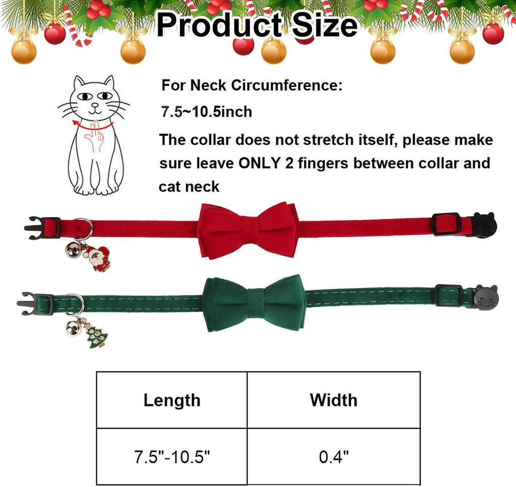 Red Green Christmas Cat Collar Breakaway, Xmas Cat Bow Tie Collar