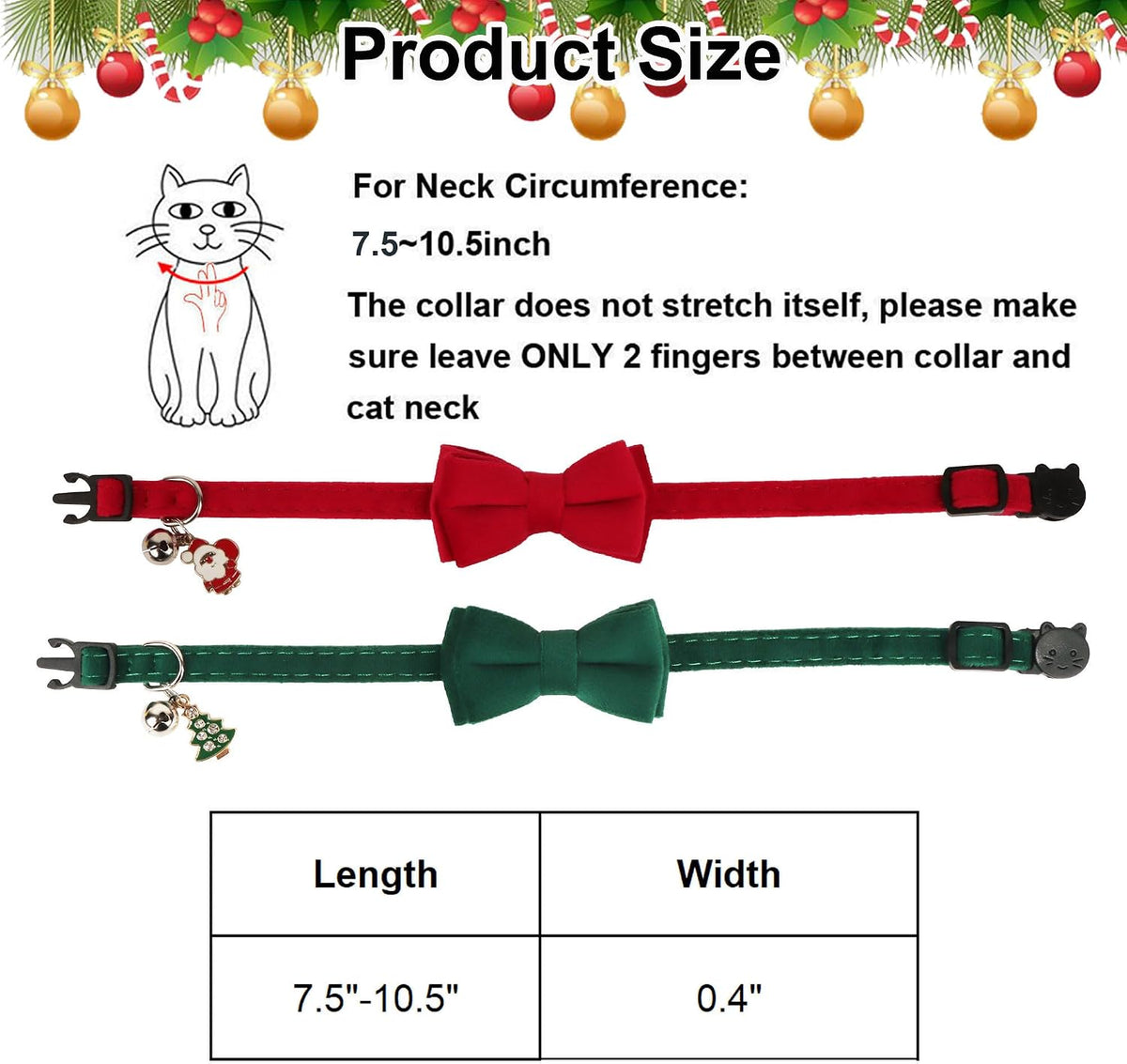 Red Green Christmas Cat Collar Breakaway, Xmas Cat Bow Tie Collar