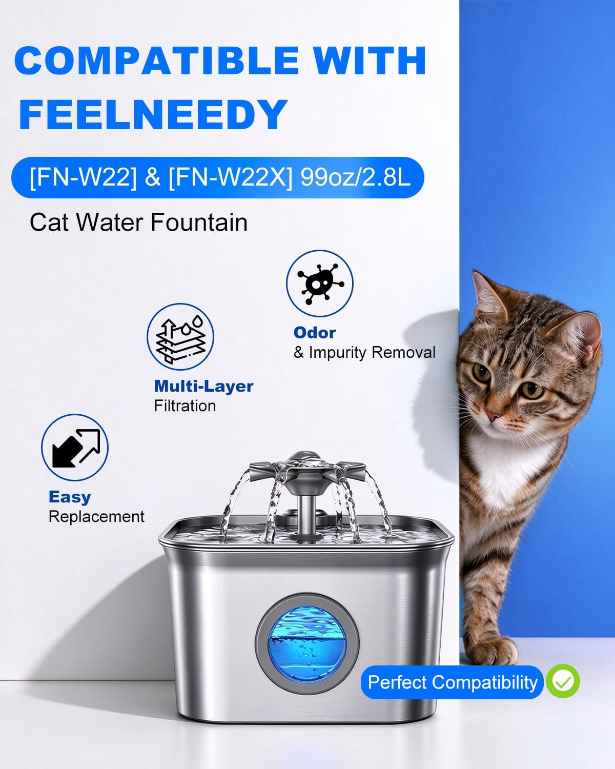 6+6-Pack Cat Water Fountain Filter Compatible with FEELNEEDY FN-W22/FN-W22X