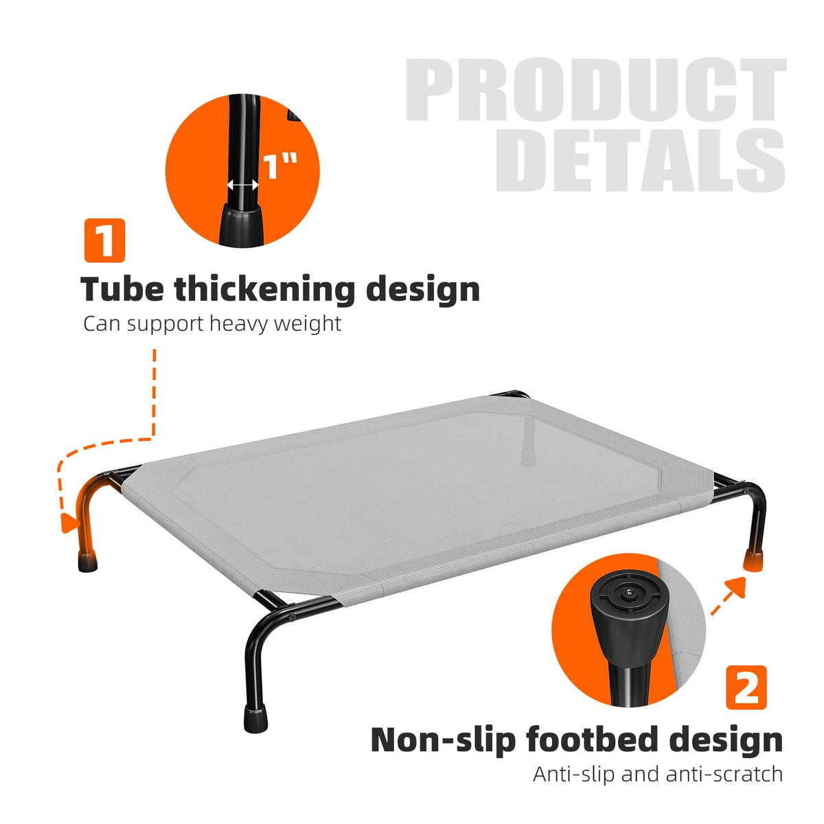 Simple Trending Raised Dog Bed for Large Dogs, Waterproof XL Dog Cot, Grey