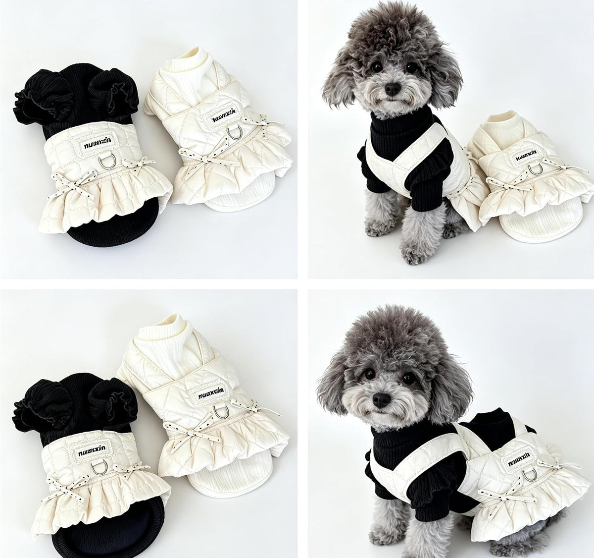 Nuanxin Small Dog Quilted Puffer Vest Dress Faux Two-Piece、Beige、X-Small