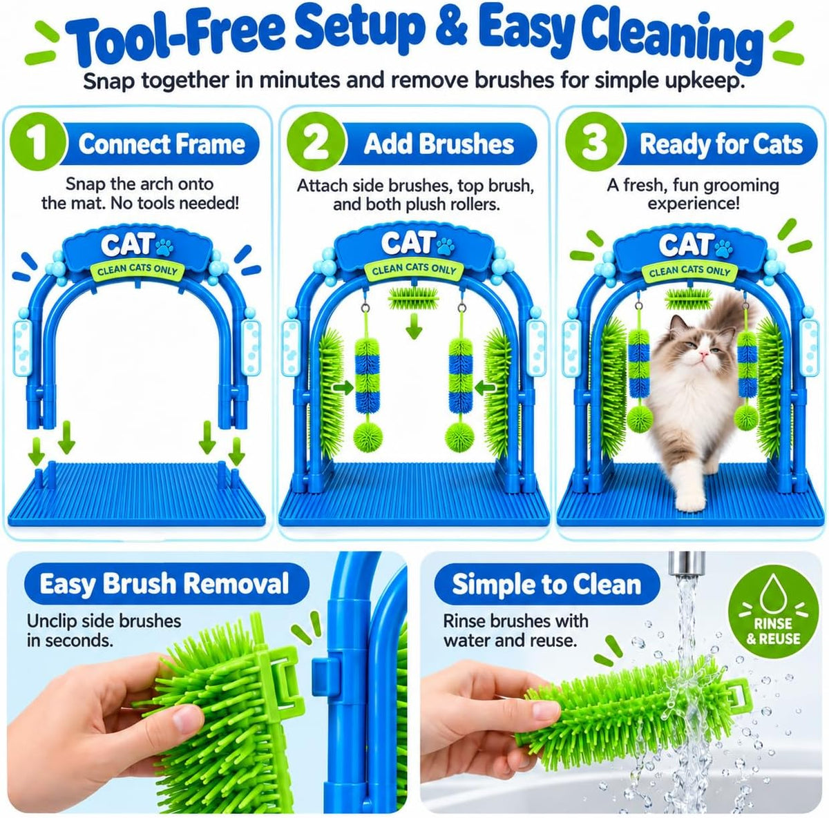 Cat Grooming Wash Station, Self Grooming Arch Scratcher，1 Pcs